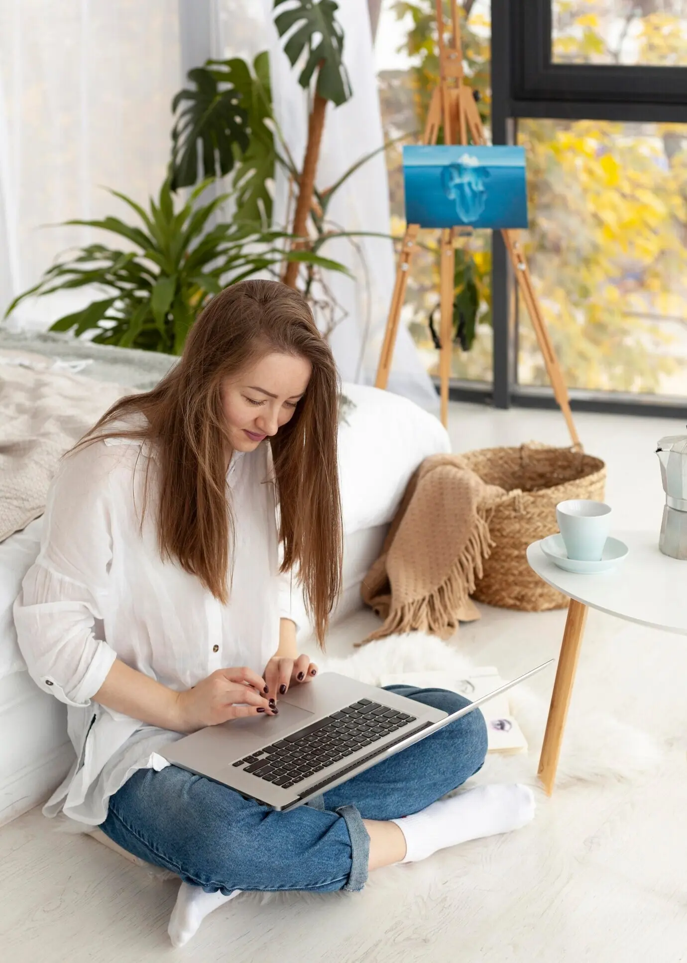 A woman is working on a new vlog.